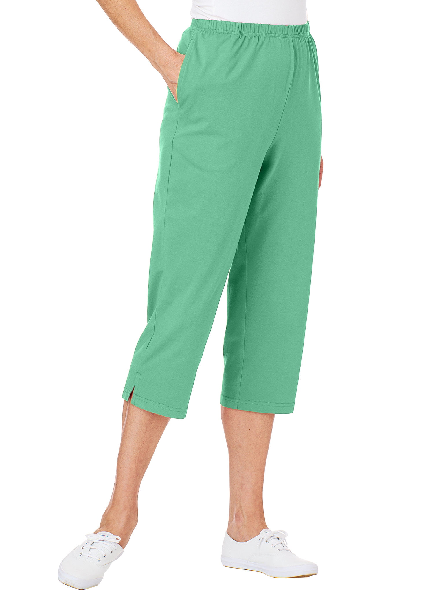 AmeriMark Women's Knit Capris 100% Cotton Pants with Stretch Elastic ...