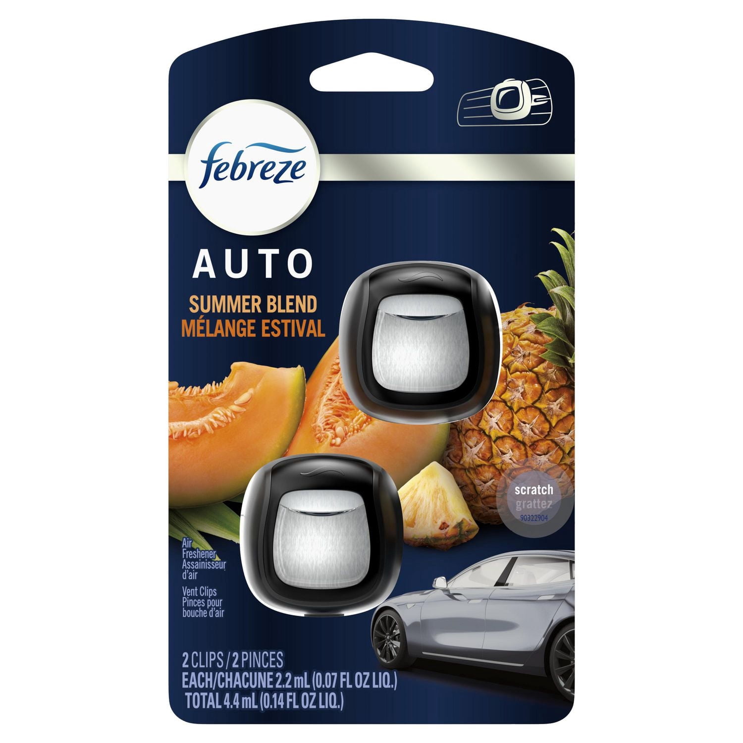 Assainisseur d’air sous forme de pince pour bouche d’air Febreze AUTO, parfum Mélange estival