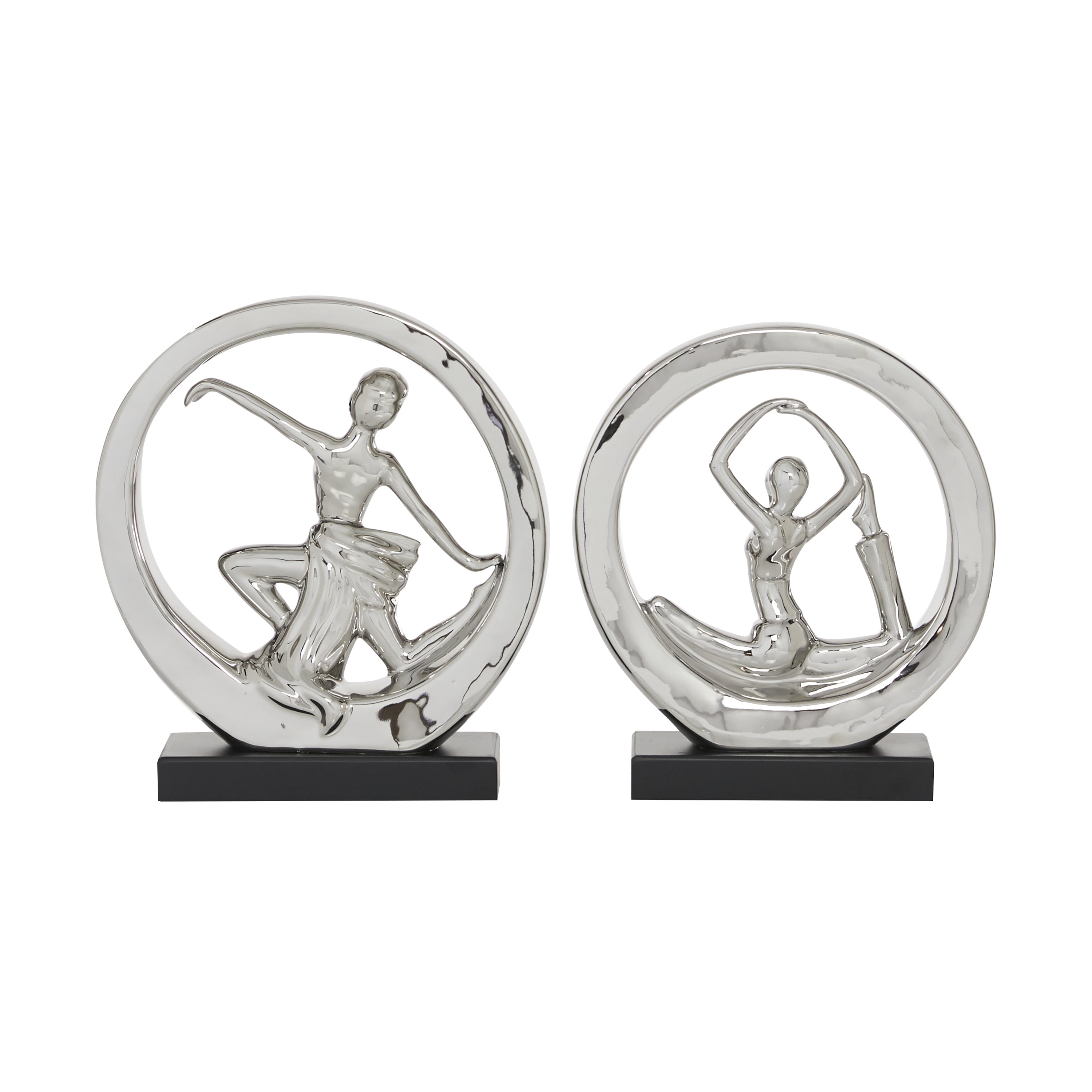 11", 10"H Silver Polystone Dancer Sculpture, by DecMode (2 Count)