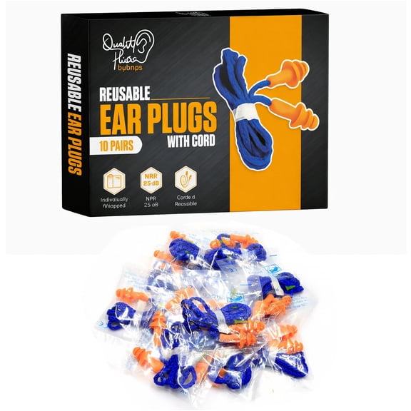 10 Pairs of Corded Ear Plugs for Hearing Protection - Comfortable & Reusable designed for Shooting (25dB)