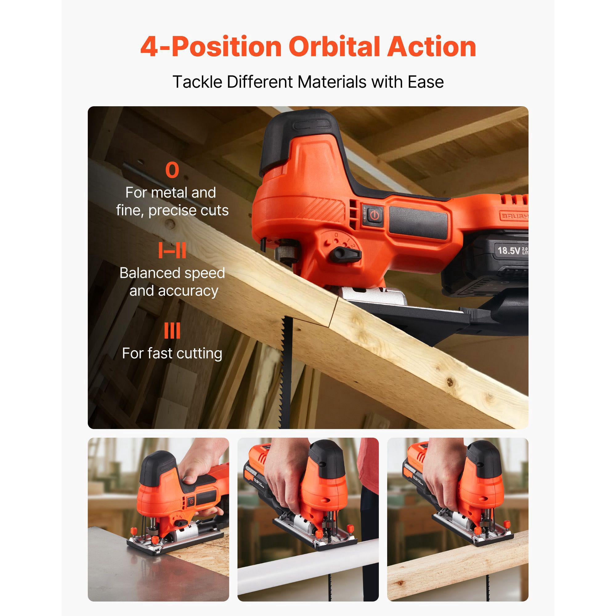 20V Brushless Cordless Jigsaw 3500 SPM with 6 Blades LED Light 6 Speed 0-45 Degree Bevel 4 Orbital Settings for Straight Circle Cutting