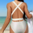 thumbnail image 4 of Virmaxy Women's Solid Color Sequin V-Neck Tie Backless Tight Bikini One-piece Swimsuit Glitter Lace Up Backless Tight Fitting Bikini Swimsuit for Pool Party White S, 4 of 4