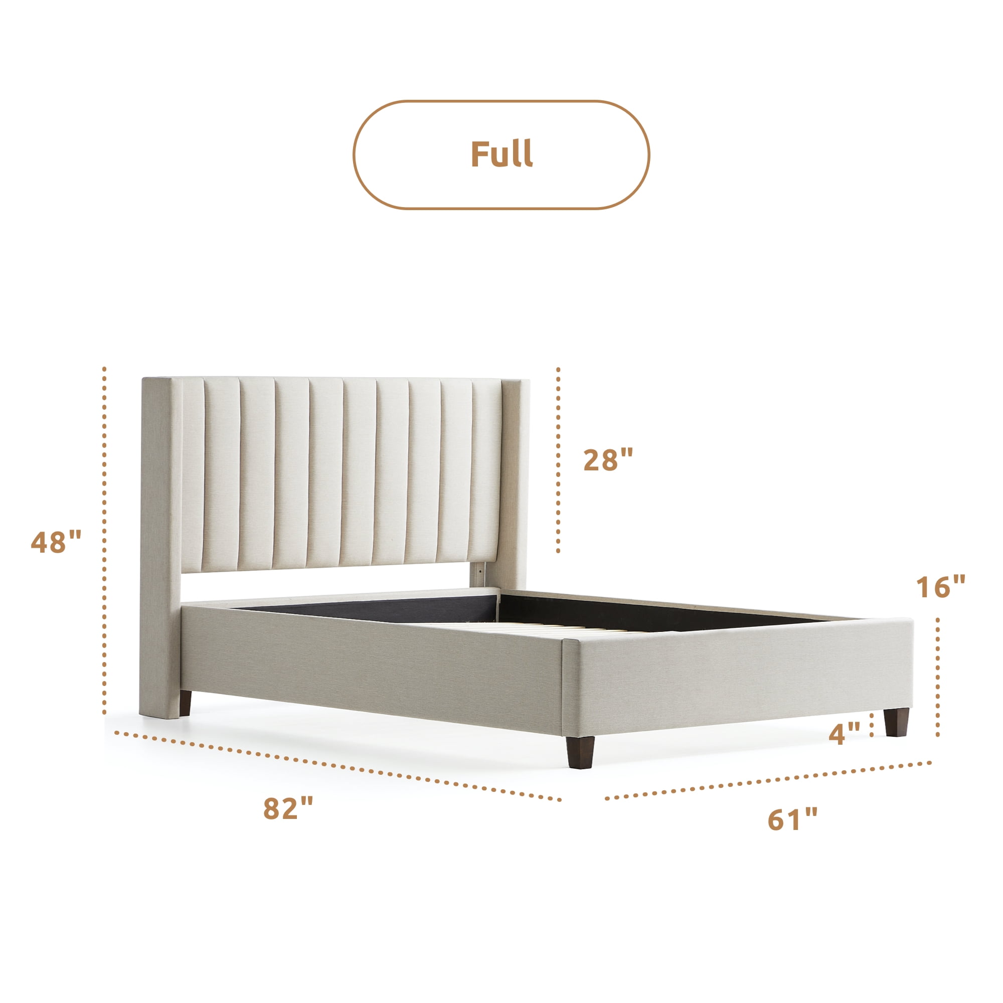 Rest Haven Odessa Tufted Upholstered Wingback Platform Bed, Full, Oat