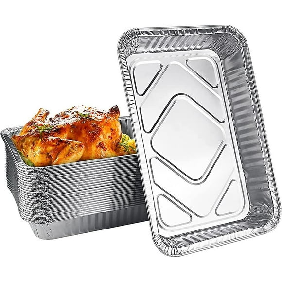 25 Pcs Large Square Aluminum Tray Bbq Accessory Aluminum Foil Trays Barbecue Tray Aluminum Grill Trays For Picnic, Bbq, Oven(silver)
