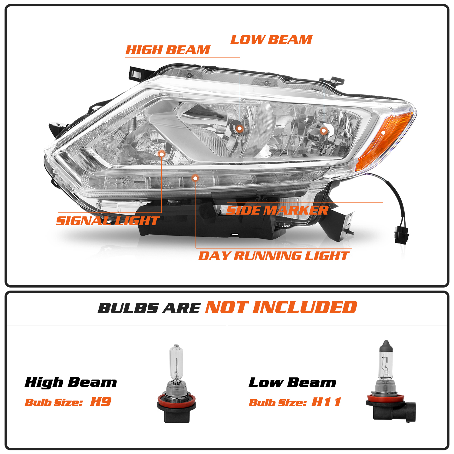 For 2014 2015 2016 Nissan Rogue Halogen LED DRL Headlights Assembly Pair