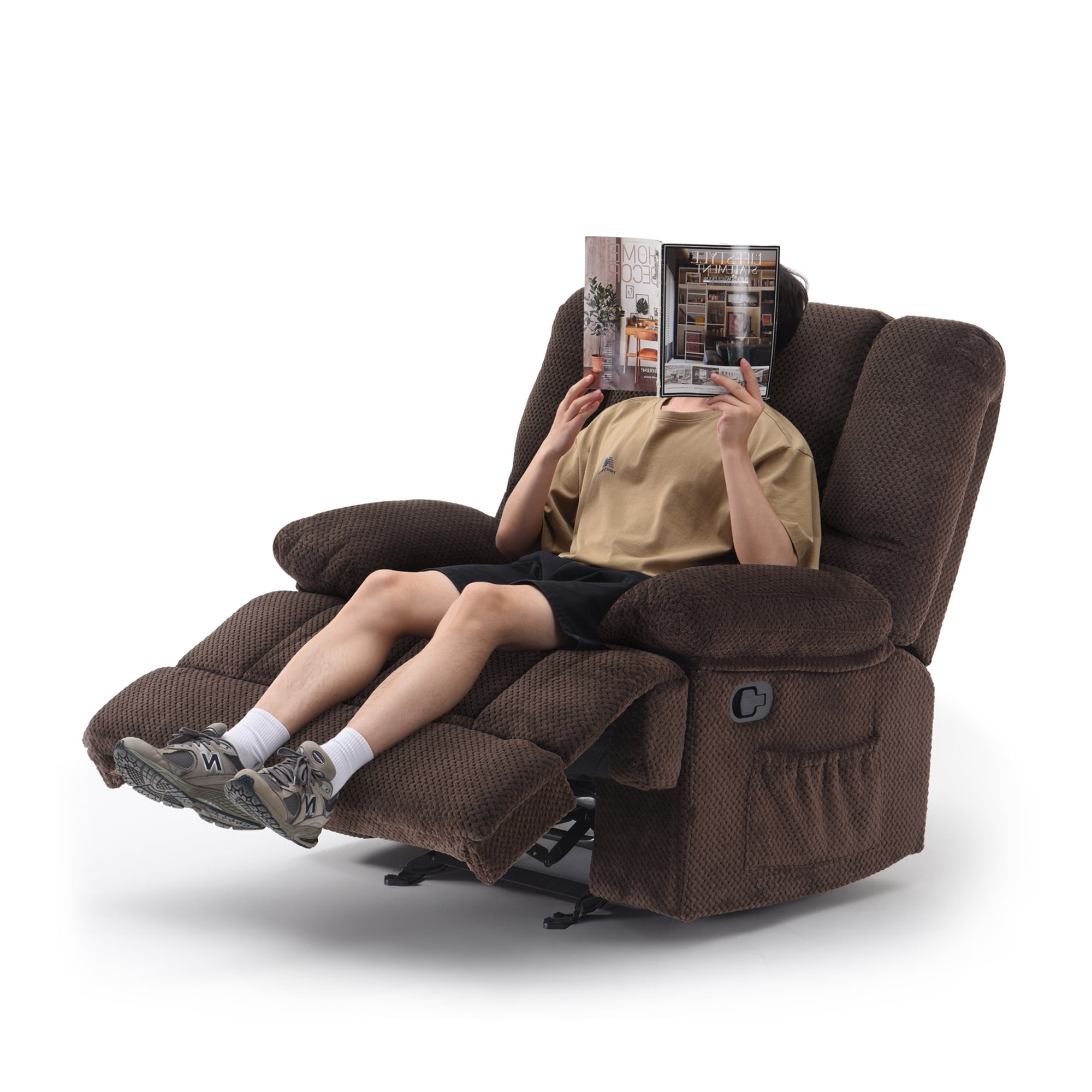MAYEERTY Chocolate Oversized Rocking Recliner Sofa for Adults, Velvet, Ergonomic, Perfect for Living Room