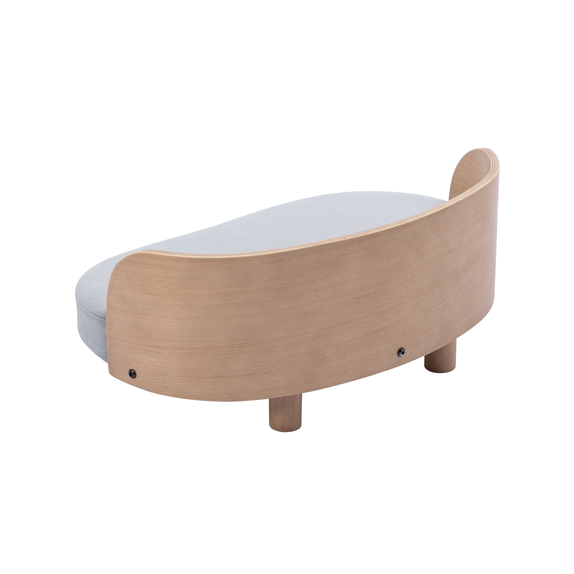 Pefilos 26" Modern Pet Sofa Dog Bed With Solid Wood legs and Bent Wood Back, Velvet Cushion, Walnut, Light Gray Pefilos 26" Modern Pet Sofa Dog Bed With Solid Wood legs and Bent Wood Back, Velvet Cushion, Walnut, Light Gray