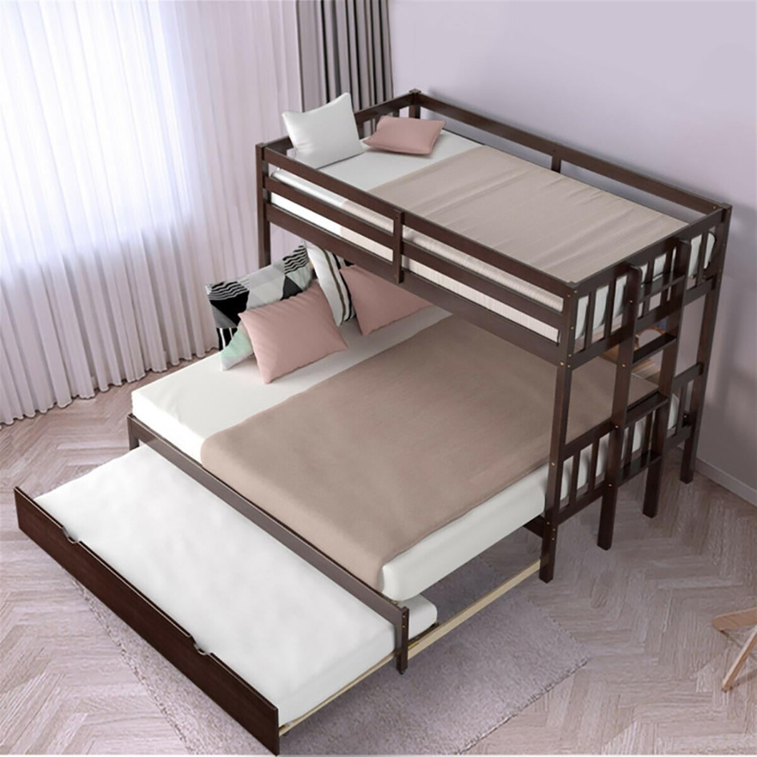 Demi Bonn Twin Pull-Out Bunk Beds with Ladder in the Steps and a Trundle, Bunk Bed Platform, Brown