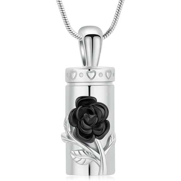 Rose Flower Urn Necklace for Ashes Stainless Steel Cylinder Vial Urn Necklace for Women Cremation Pendant Vial Memorial Loved One Pendant Keepsake Jewellry Gift