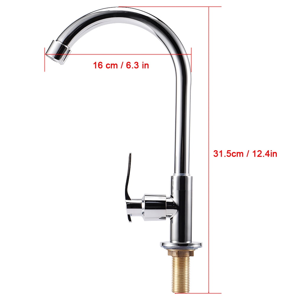 YAHHU Zinc Alloy Kitchen Sink Water Faucet G1/2in Gooseneck Tap Silver 12.4 inches / 31.5 cm