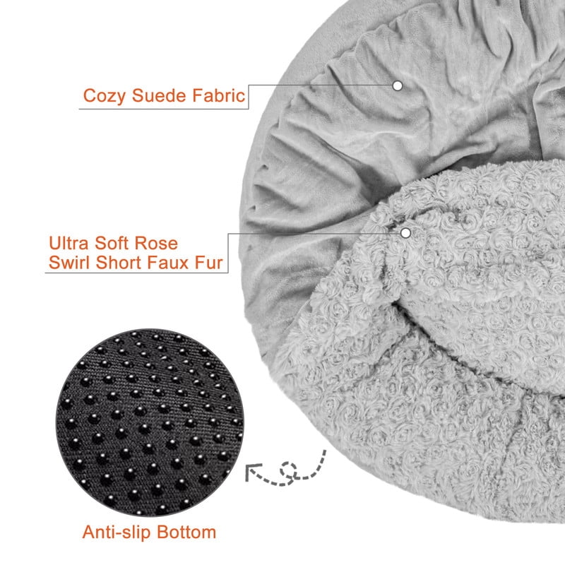 Small Dog Bed Cat Bed with Hooded Blanket, Cozy Cuddler Luxury Puppy Pet Bed, Donut Round Calming Anti-Anxiety Dog Burrow Cave Bed, Machine Washable, Anti-Slip Bottom, Gray, 23inch