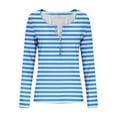 thumbnail image 4 of FDGIU ‌‌‌‌‌‌‌Women’s Ribbed Knit Striped Long Sleeve Top - Henley Neck Slim Fit Layered Tee for Work Casual, 4 of 7