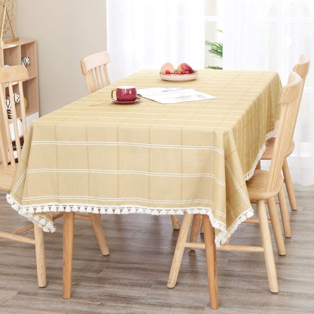 Deconovo Tablecloths PolyCotton Blend Tassel Waterproof Fade Resistant