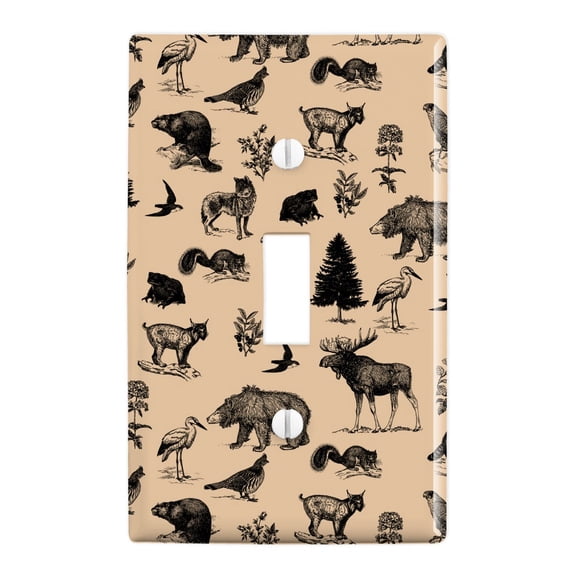 Forest Animals Pattern Moose Bear Wolf Raccoon Birds Plastic Wall Decor Toggle Light Switch Plate Cover