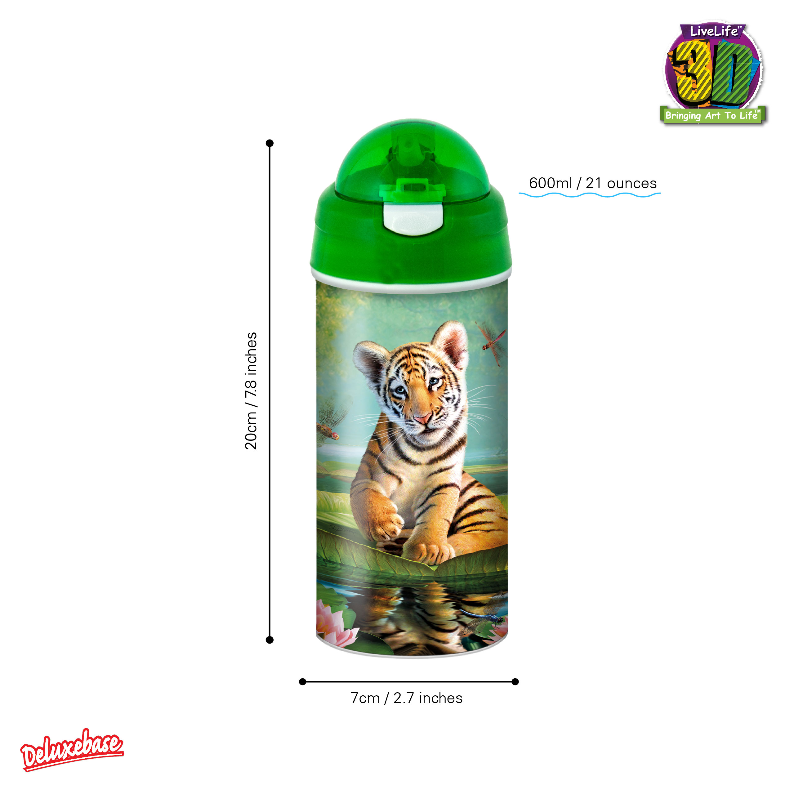 3D LiveLife Drinking Bottle - Tiger Lily from Deluxebase. 3D Lenticular Big Cat Water Bottle with Straw. 20oz kids water bottle with original artwork from renowned artist, Jerry LoFaro - image 2 of 2