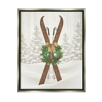 Stupell Industries Winter Skis Holiday Wreath Graphic Art Luster Gray Floating Framed Canvas Print Wall Art, Design by Jennifer Pugh