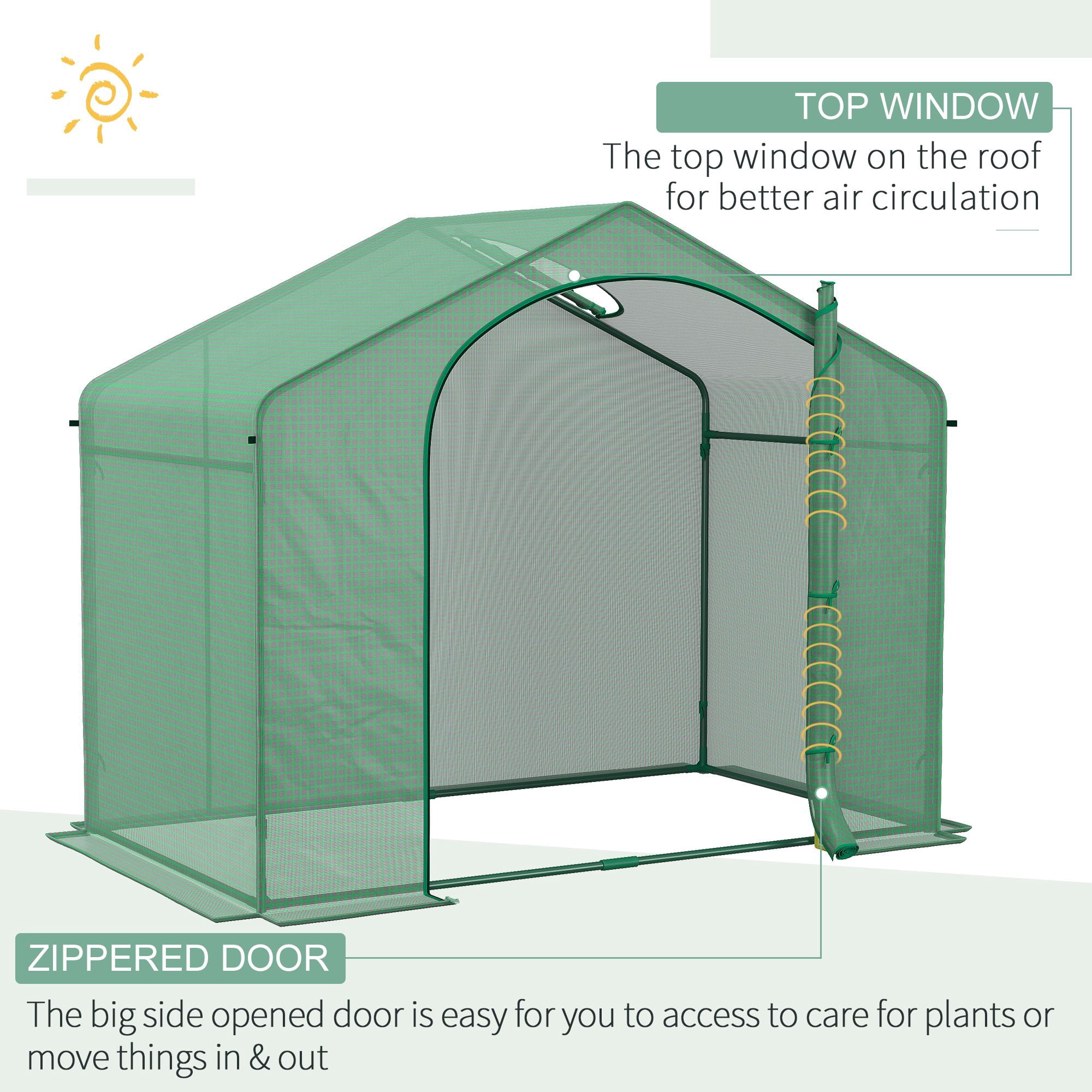 Outsunny 6' x 3' x 5' Walk-In Greenhouse, Powder Coated Steel Frame Garden Hot House with PE Cover, Zipper Door and Top Vent for Growing Vegetables, Flowers in Backyard and Patio