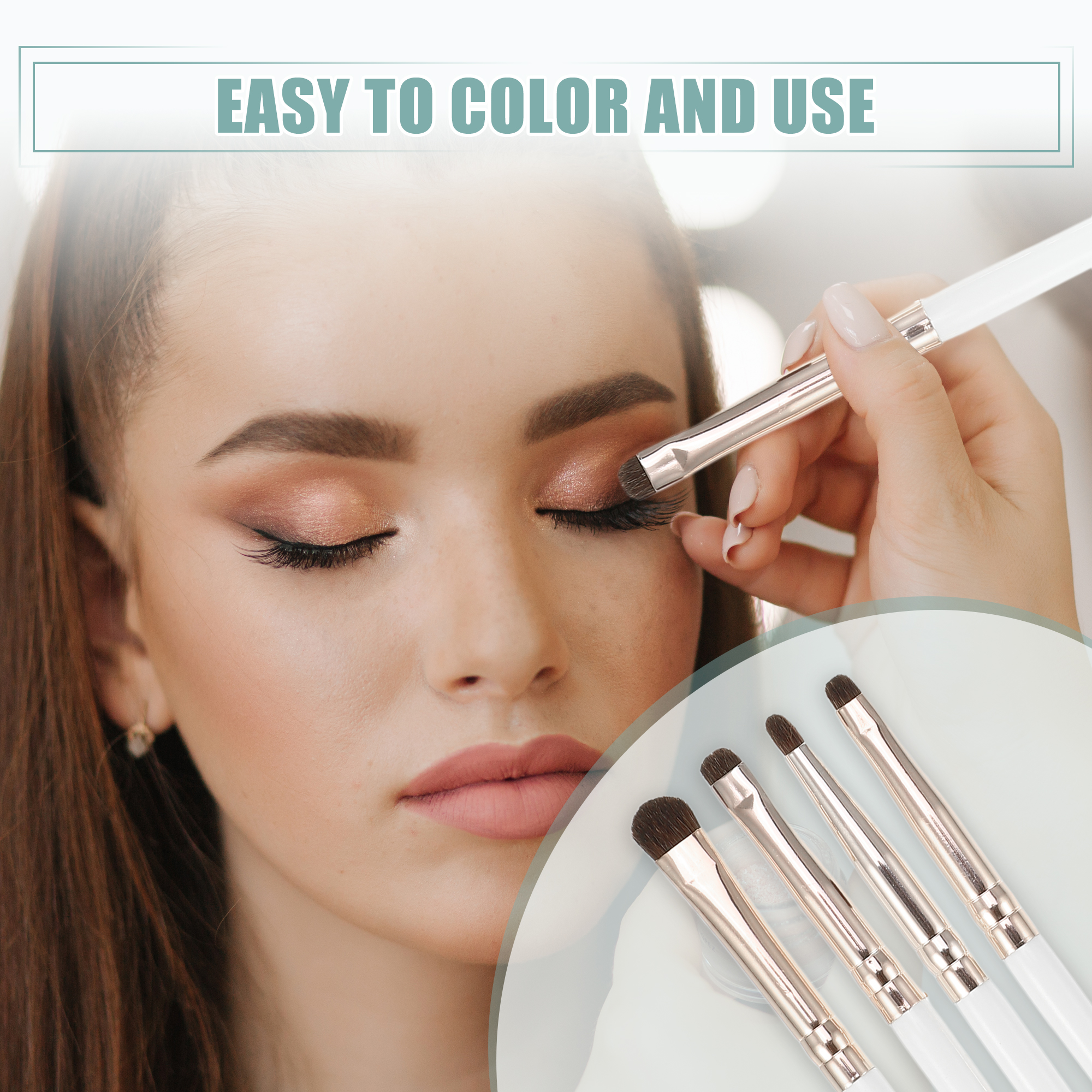 Unique Bargains 4pcs Makeup Brush Kit for Vacation White, Gold Tone