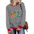 thumbnail image 3 of Uootdi Christmas Gifts Xmas Print Embroidery Stripe Long Sleeve Sweatshirts for Women Crewneck Gift Sweater Xmas Pullover Top, 3 of 4