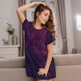 thumbnail image 3 of Balery Black Dark Blue Purple Camisón de manga corta con cuello redondo para mujer, cómodo y elegante., 3 of 6