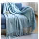 thumbnail image 1 of Manta de punto con borlas para cama, cubierta de sofá a cuadros, textura sólida, gris y azul, decoración nórdica para el hogar, suave, siesta, Primavera, 1 of 4