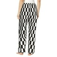 thumbnail image 3 of Junzan Black And White Checkerboard Women'S Pajama Pants Drawstring Comfy Sleep Bottoms With Pockets, 3 of 9