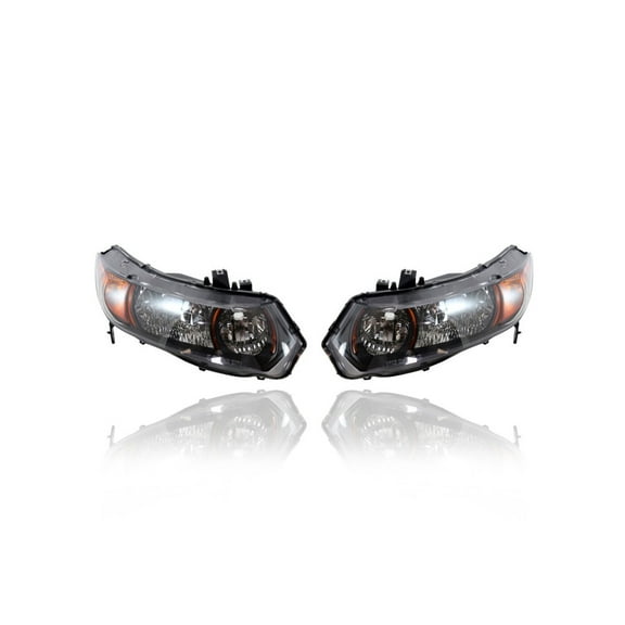 Headlight - Compatible/Replacement for '06-08 Honda Civic Coupe SI/2.0L-Only - Halogen Amber Trim Bezel - Pair, Left Driver   Right Passenger Set - 33101SVBA02, 33151SVBA01