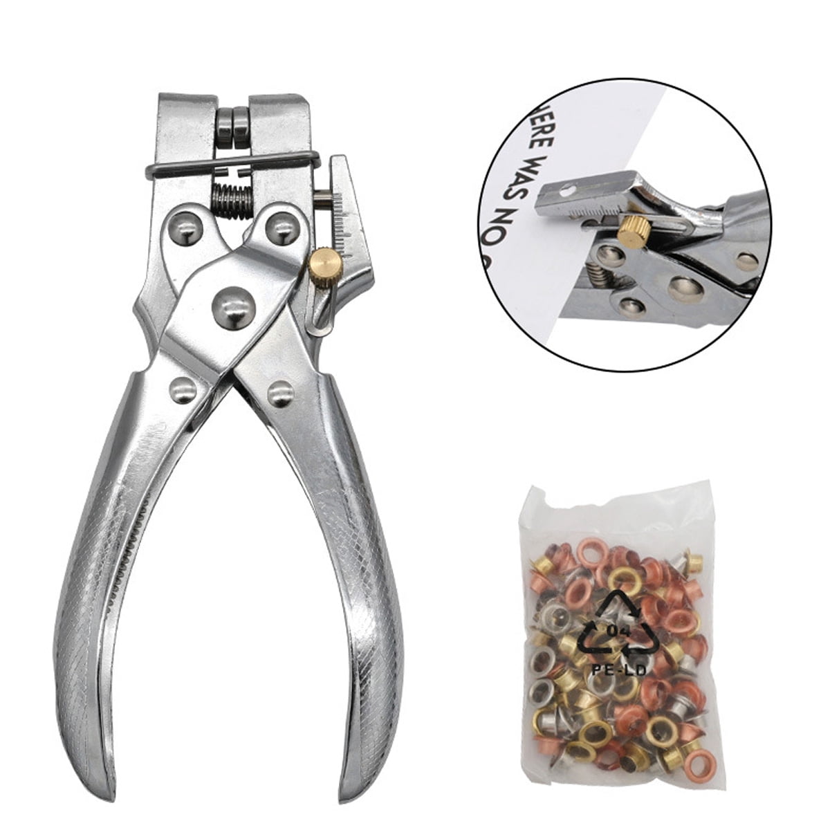 Grommet Portable Tool Kit, All-metal Structure Eyelet Setter with Non-slip Grip for Leather, Plastic, Paper, Wide Application Materials