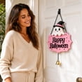thumbnail image 7 of Kdkad Halloween Welcome Sign for Front Door, Ghost Wooden Wreaths with Hanging Chains for Halloween Decorations Outdoor, Pink Black Halloween Wall Decor for Halloween Party Supplies, 7 of 7