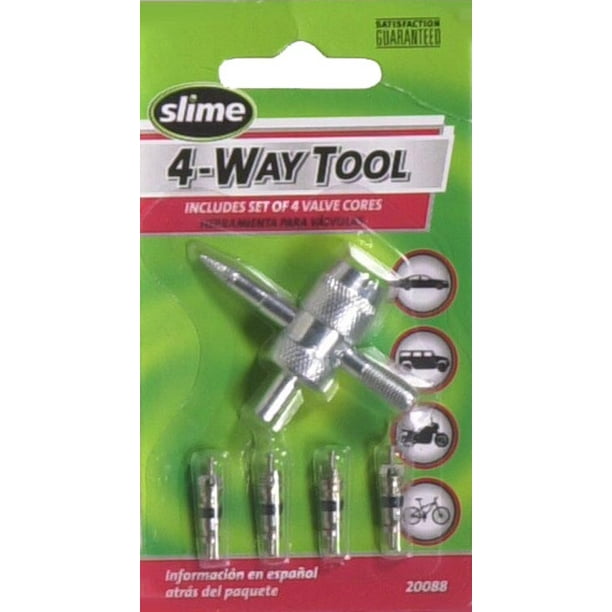 Slime 4Way Valve Tool with 4 Replacement Valve Cores 20088