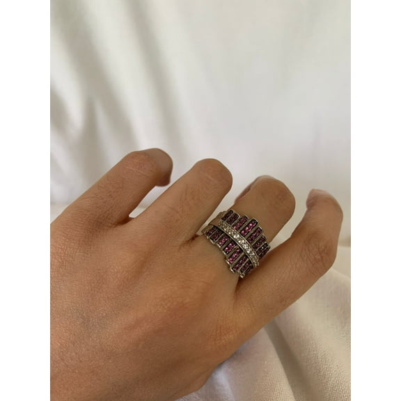 Carillon Rhodolite Ring, Gemstone Cluster 1.68 ct 925 Sterling Silver Ring for Women, Ring Size : 4