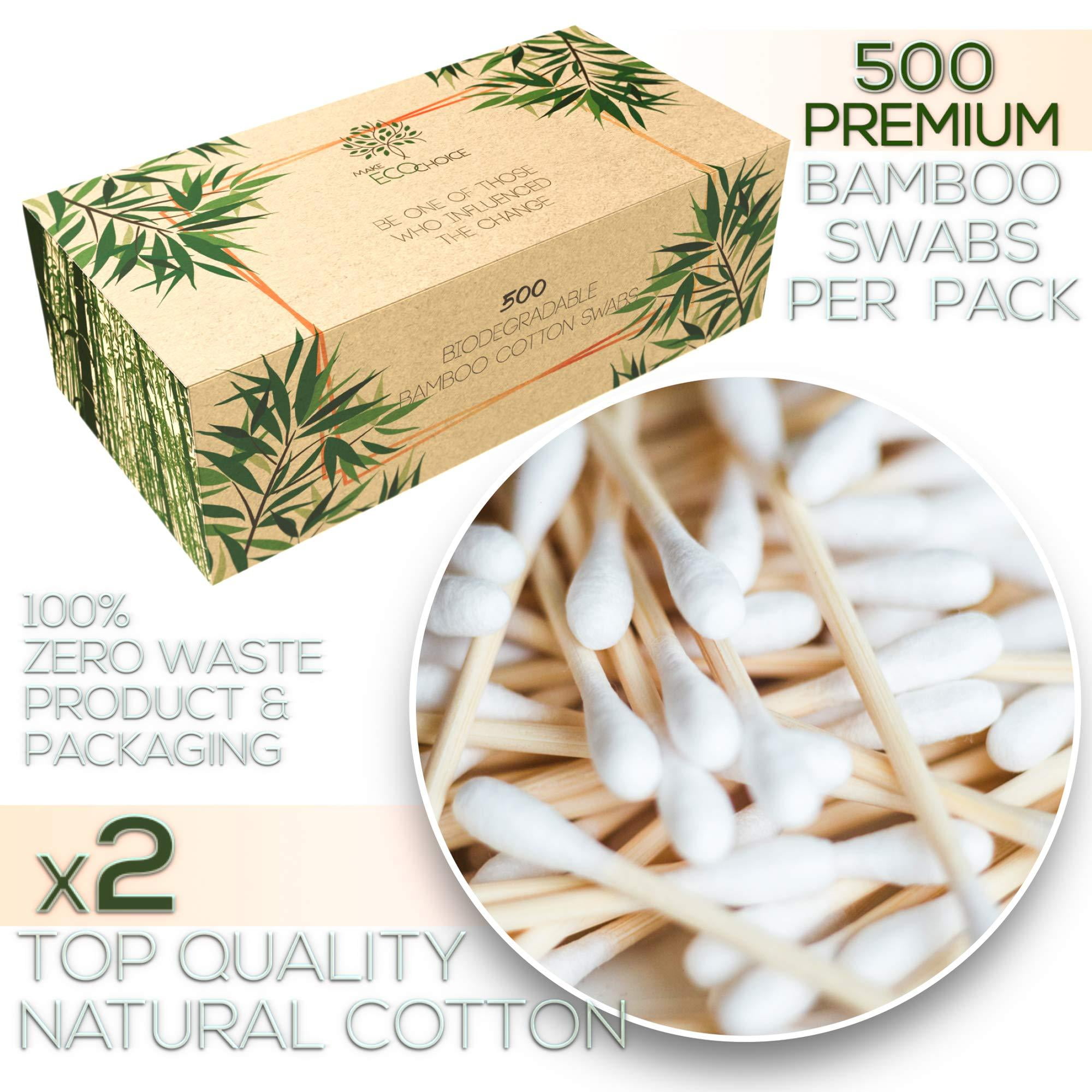 Premium Organic 500 Biodegradable Bamboo Cotton Swabs Compostable