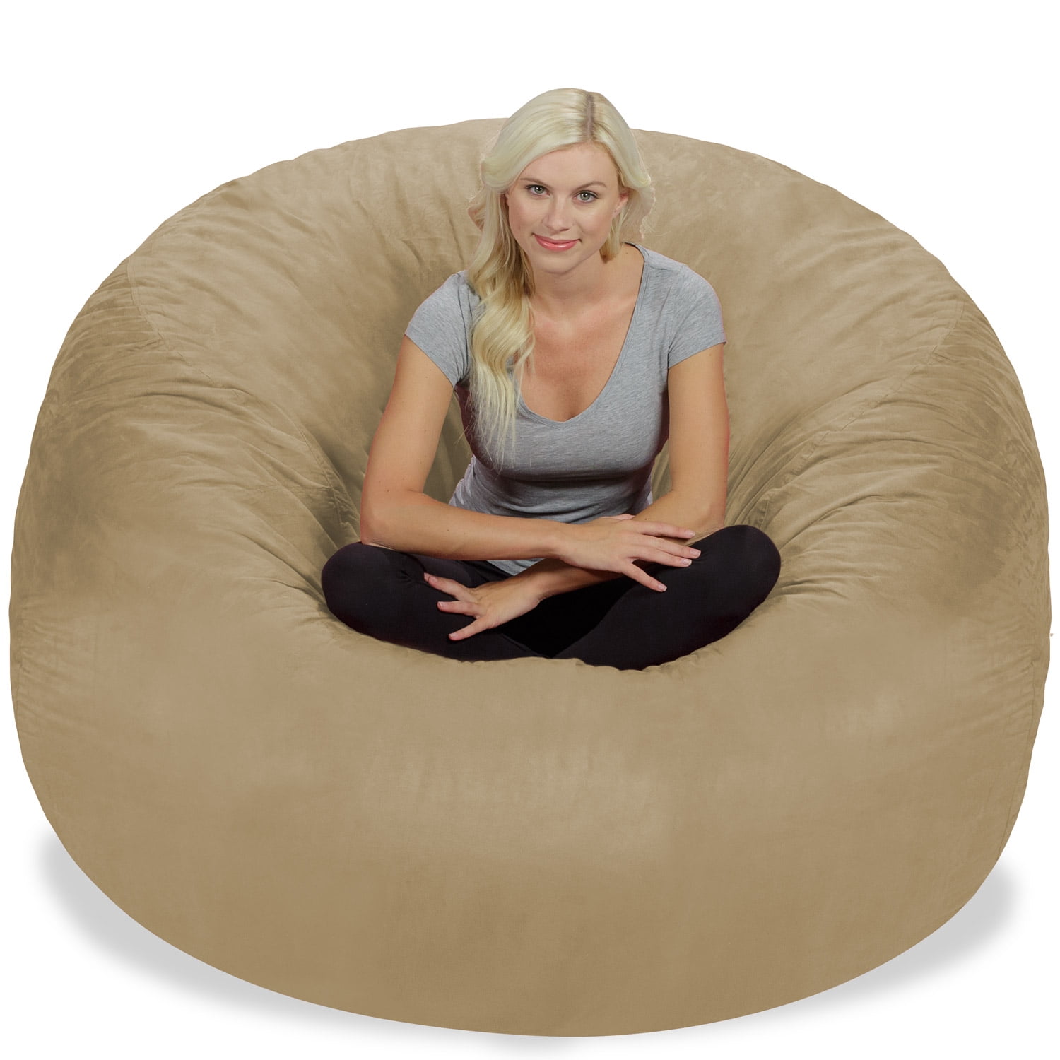 Chill Sack Bean Bag Chair, Memory Foam with Microsuede Cover, Kids, Adults, 6 ft, Camel