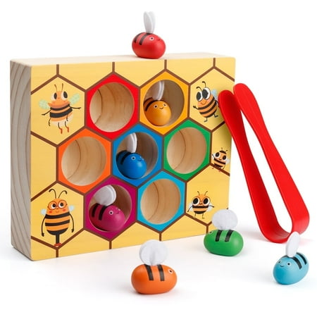 Coogam Toddler Fine Motor Skill Toy  Clamp Bee to Hive Matching Game  Montessori Wooden Color Sorting Puzzle for 1 2 3 Years Old price history on PriceWatchPro