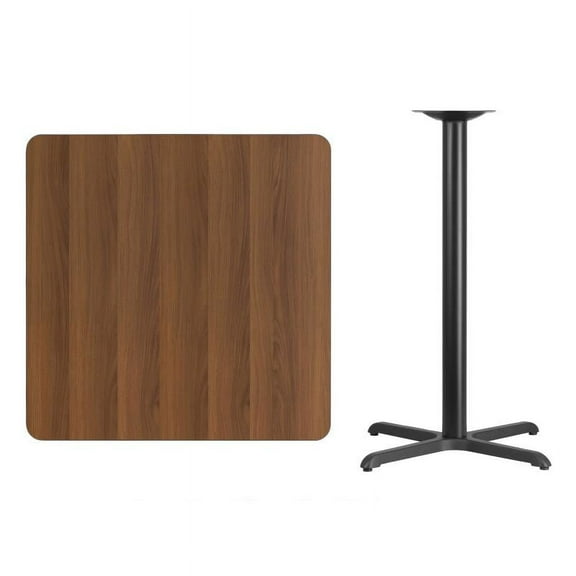 36" Square Walnut Laminate Table Top With Bar Height X Base - Bar Height Restaurant Table