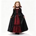 thumbnail image 4 of Pandaie Kids Girls Retro Vampire Outfit Role Play Satin Long Length Costume Gown Dress Halloween Cosplay Black,4-6 Years, 4 of 7