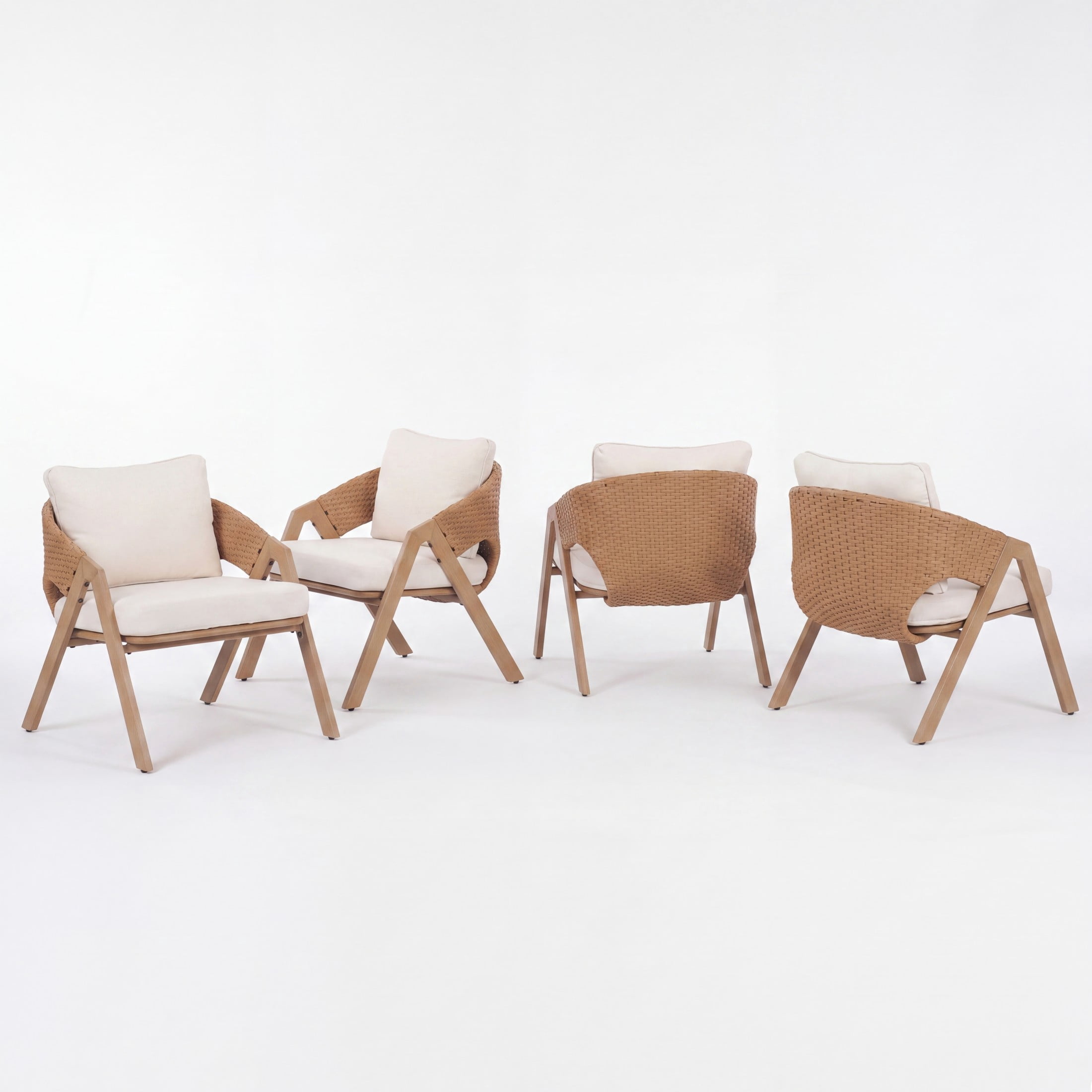 Christopher Knight Home Wicker Rattan Outdoor Lounge Chair with Cushions, Steel Frame, White, Set of 4
