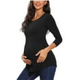 thumbnail image 5 of Olyvenn Savings Women's Maternity Tops 3/4 Sleeve Round Neck Front Pleat Peplum Tunic Top Pregnancy Shirts Loungewear Loose Blouse Black 6, 5 of 7