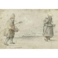 thumbnail image 3 of Hendrick Avercamp 24x18 Black Modern Framed Museum Art Print Titled - Studies of a Man and a Woman Standing on the Bank of a Frozen River, with a Town in the Distance (C. 1610 - C. 1615), 3 of 5