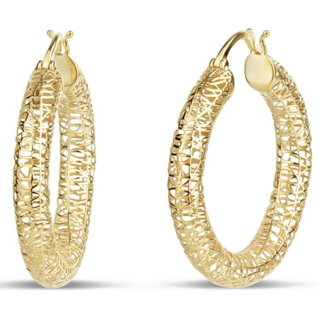 10kt Yellow Gold 3D Print Hoop Earrings
