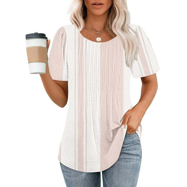 Liquidation d'Économies! BEFOKA T-Shirt Grande Taille pour Femmes, Blouse Décontractée d'Été pour Femmes, Haut Imprimé à Manches Courtes et Col Rond Ample et à la Mode pour Femmes