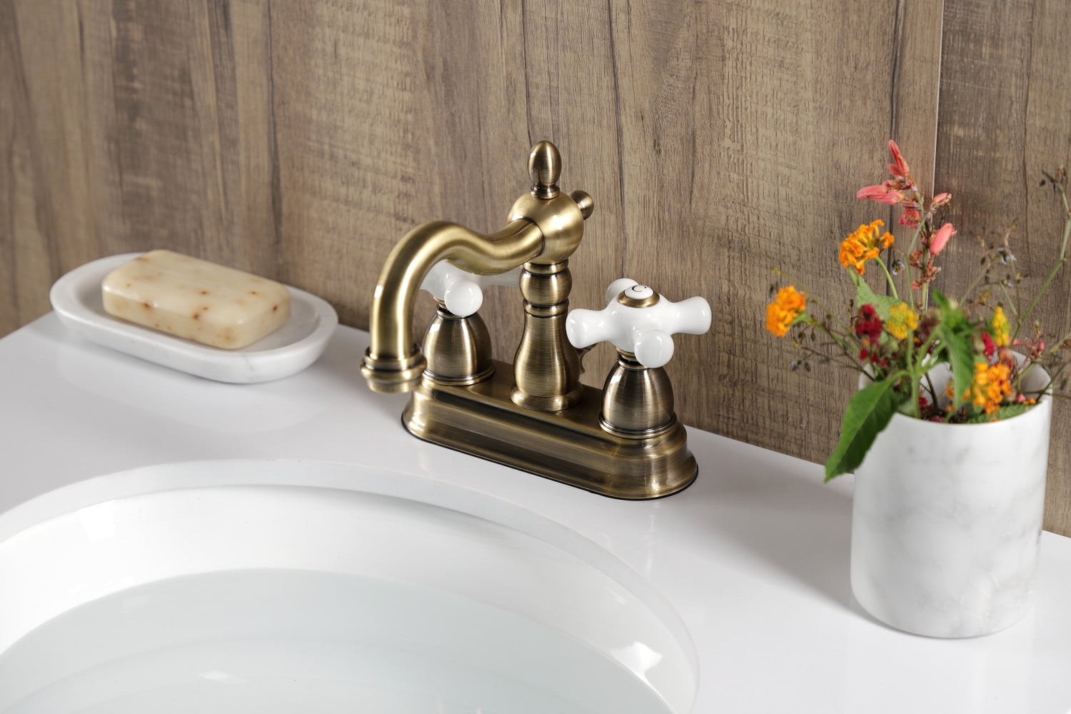 Kingston Brass KB1603PX Heritage 4 in. Centerset Bathroom Faucet, Antique Brass
