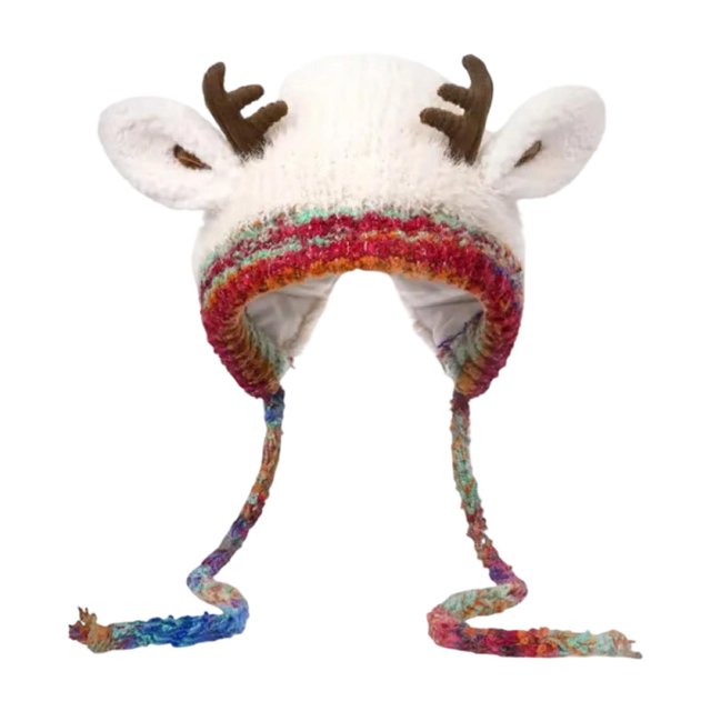 Sombrero de ciervo navideño 2 en 1 plegable y creativo para adultos y mujeres. Beige