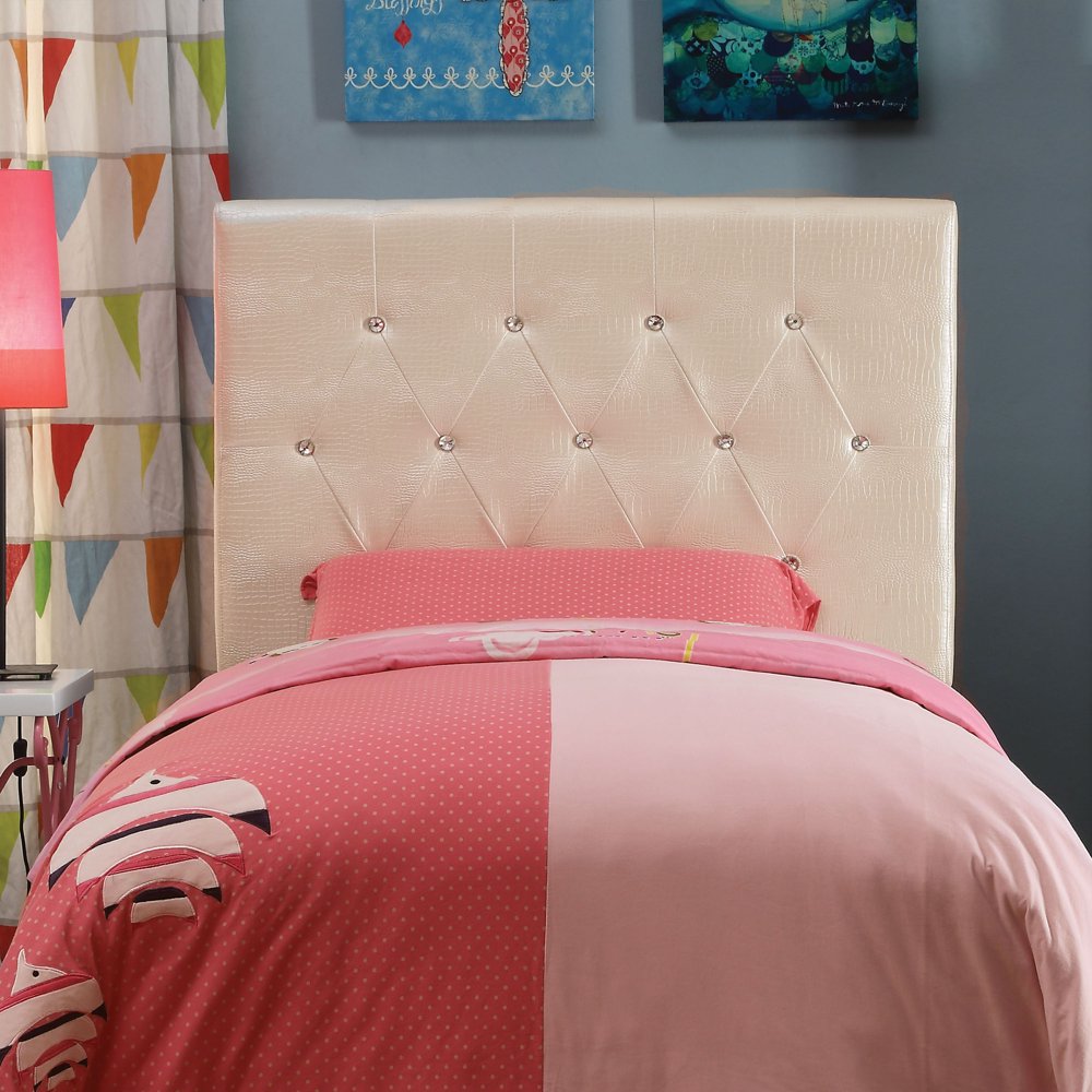 Furniture of America Cleaver Faux Leather Headboard, Twin, Pearl White