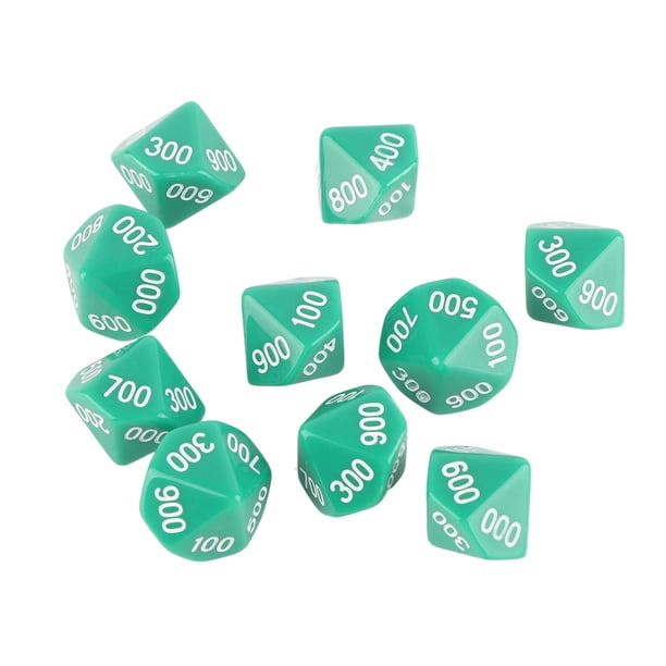 Juego De 10 Dados De 10 Caras En Color Verde – Plástico Resistente, Ideales Para Juegos De Mesa Y Enseñanza