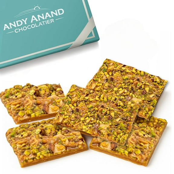 Andy Anand Gluten-Free Pistachio Brittle – Italian Roasted Nut Croccante, Crunchy Gourmet Snack, All-Natural, No Preservatives, 7 oz