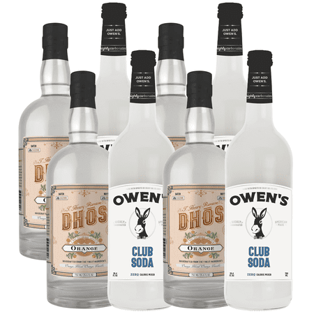 Dhōs Handcrafted Non-Alcoholic Orange 4 Pack w 4 Pack Owen’s Mixers Club Soda - Keto-Friendly, Zero Sugar, Zero Calories, Zero Proof - 750 ML - Perfect for Mocktails - A