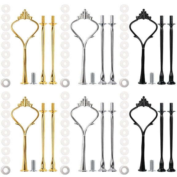 6 Set Hardware Fittings for Cake Stand Mold Crown 3 Tier Cake Stand Fittings Hardware Holder for Resin Crafts DIY Making Cupcake Serving Stand Decoration (Black, Silver, Gold)