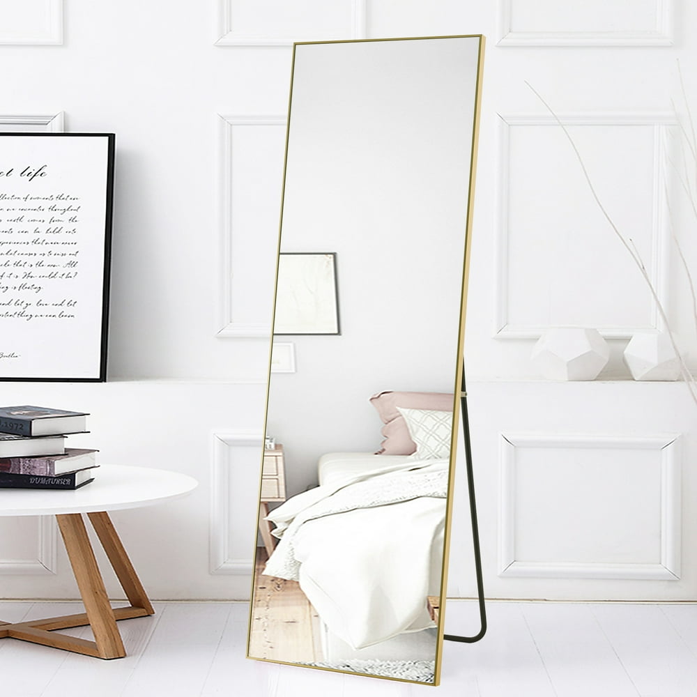 Neutype 65" x 22" Gold Full Length Mirror with Standing Holder Floor