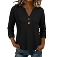 thumbnail image 4 of FchengtaiS Womens 3/4 Sleeve Waffle Knit Tops Button Down V Neck Shirts Spring Fall Casual Business Outfits, 4 of 6